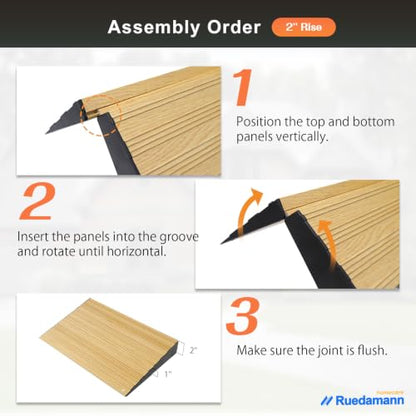 Ruedamann 1" Rise 2200 LBS Load Capacity Aluminum Modular Threshold Ramp - color: Light Wood Look, size: 1'' Rise