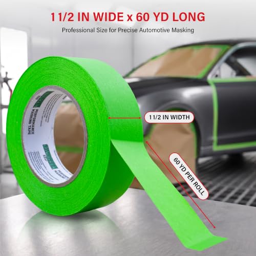 LAUCO DINOGREN Masking Green Tape 1.5 Inch x 60 Yards, 6 Rolls, Green High Performance Painters Tape, Heat, UV and Water Resistant Tape for Car Painting and Auto Body Refinishing 7766 - size: 1.5in-6rolls