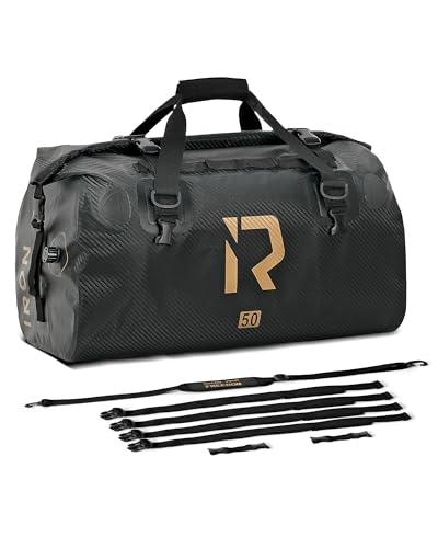 IRON JIA'S Motorcycle Dry Bag, Waterproof Duffel Bag with Roll-Top Closure - color: Carbon Fiber, size: 50L