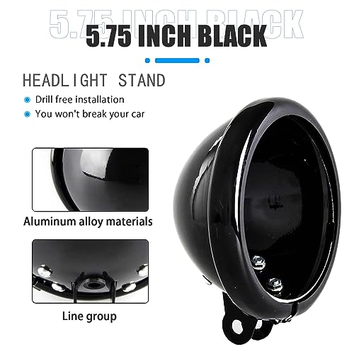 SKTYANTS 5.75 inch headlight housing backet with H4 Wiring Harness 5 3/4" 5.75 Inch headlight Bucket Housing Trim Ring for FXWG FXDWG FXST Motorcycle (Black) - color: Black