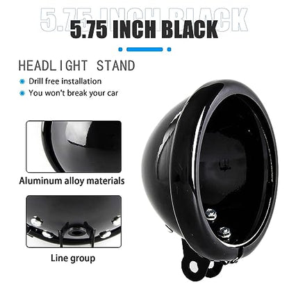 SKTYANTS 5.75 inch headlight housing backet with H4 Wiring Harness 5 3/4" 5.75 Inch headlight Bucket Housing Trim Ring for FXWG FXDWG FXST Motorcycle (Black) - color: Black