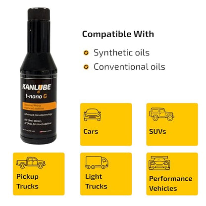 Engine Oil Additive for Car - WS₂+ MoS₂ Anti-friction Engine Treatment - Oil Treatment for High Mileage Gasoline Car Engine - Anti-wear Protectant & Friction Modifier Additive for Vehicle -5oz