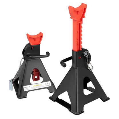 Jack Stands 3 Ton (6,500 lb) Capacity Steel Double Locking, 1 Pair Black and Red Lifting Stand Adjustable Jack Stands - color: Red / Black