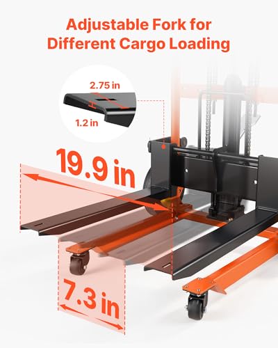 VEVOR Hydraulic Material Lift Winch Stacker, 450 lbs Load Capacity, Pallet Truck Dolly with Fork Lift Table, 39.4 Inches Max Lifting Height, Foldable & Portable Pallet Jack Table Cart, Orange & Black