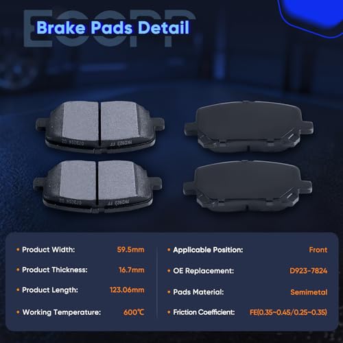 ECCPP D923 4pcs Front Disc Brake Pads Kits For Toyota For Corolla 2003-2008 - size: Front D923-7824