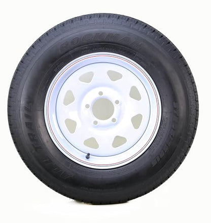 ROCKMAN Trailer Tire & Wheel ST205/75R15 8-Ply D 107M 5X4.5 White Spoke Rim - size: ST205/75R15 /5x4.5