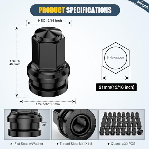 Nilight 32PCS M14x1.5 Lug Nuts Compatible with 2017-2025 Ford F250/F350 - color: Black, size: 32PCS F250/F350 2017-2025