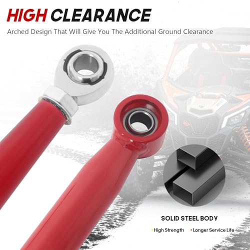 Rear Radius Rods for Can-Am Maverick X3 (64" Body) - for 2017–2021 X RC/RS/MR/MAX Models, Heavy-Duty Pre-Adjusted Steel with Heim Joints - Red