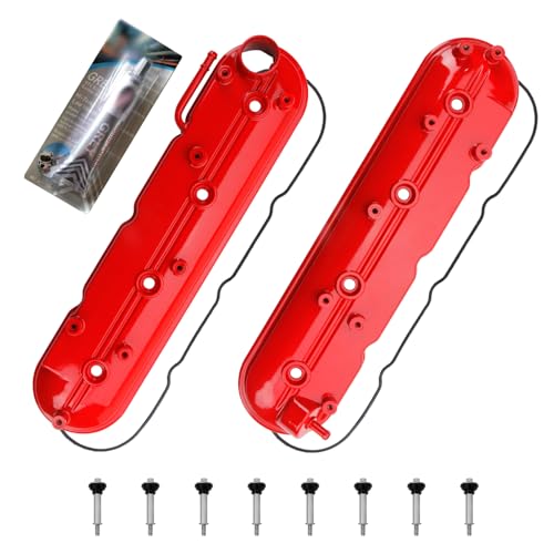 Upgrade Aluminum Engine Valve Covers Compatible with 1999-2008 Cadillac Escalade Chevy Silverado, Suburban Tahoe Trailblazer GMC Sierra Yukon Replaces Parts 12570427 12582224 - color: RED(Aluminum)