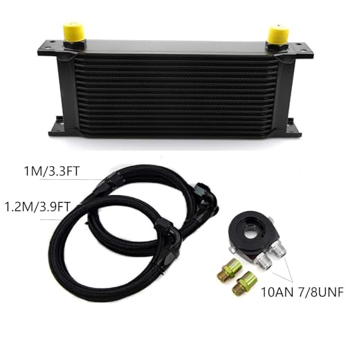 16 Row AN10-10AN Stacked Plate Oil Cooler With Fuel Line Hose Mounting - color: Oil Cooler+Fuel Line Hose, size: 16 Row-BK