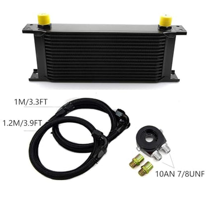 16 Row AN10-10AN Stacked Plate Oil Cooler With Fuel Line Hose Mounting - color: Oil Cooler+Fuel Line Hose, size: 16 Row-BK