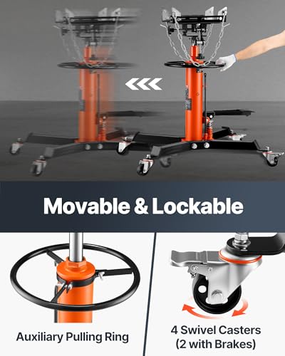 VEVOR Transmission Jack, 1322 LBS Hydraulic Telescoping Transmission Jack, 32"-67" High Lift Transmission Jack Stand with Foot Pedal, 360° Swivel Wheel - size: Medium