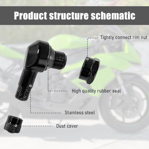 Yourkar 2 PCS Motorcycle Tire Valve Stems, 90 Degree Angle Aluminum Alloy Tire Tubeless Valve Stems with Rubber Ring, Black - color: Black