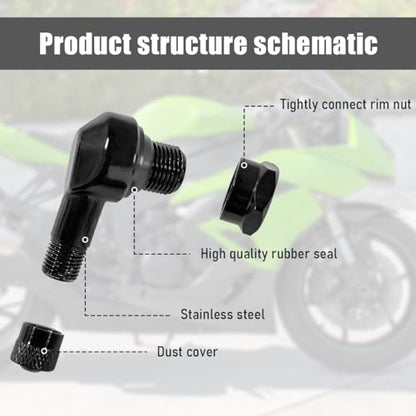 Yourkar 2 PCS Motorcycle Tire Valve Stems, 90 Degree Angle Aluminum Alloy Tire Tubeless Valve Stems with Rubber Ring, Black - color: Black