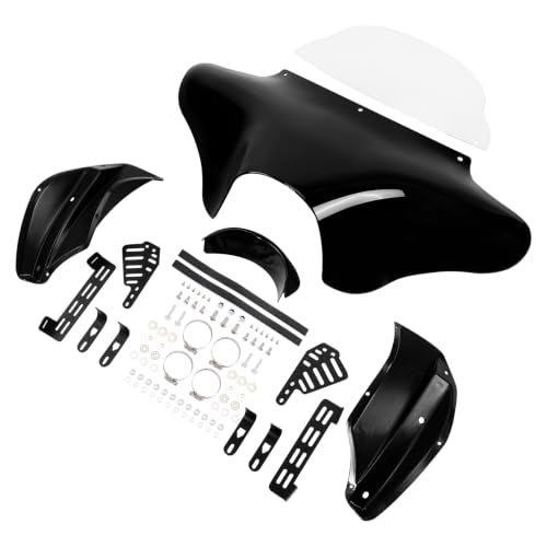 TCT-MOTORPARTS ABS Front Outer Batwing Fairing Windscreen w/Mount Blacket Fit For Harley Touring Softail Dyna Road King 1994-2016 Fat Boy Street Bob Yamaha V Star 650 1100 classic Suzuki - style: Fairing+Clear Windshield+Bracket