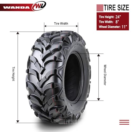 WANDA ATV Tire 24X8-11 24X8X11 6-Ply Solid Mud 20mm Tread, Set 2 … - size: 24X8-11