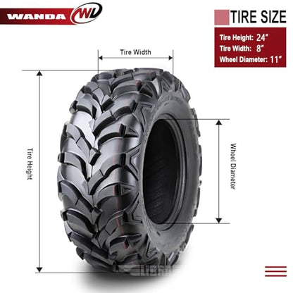 WANDA One ATV Tire 24X8-11 24X8X11 6-Ply Solid Mud 20mm Tread - size: 24x8-11