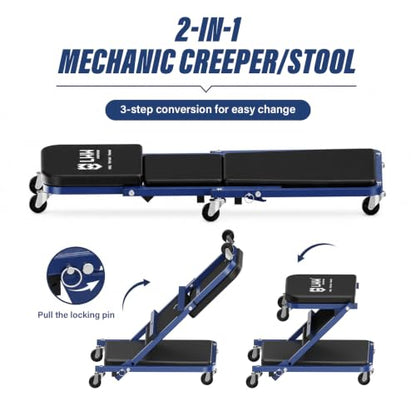 LWW 36" Mechanic Creeper,2-in-1 Foldable Z,300 LBS Capacity