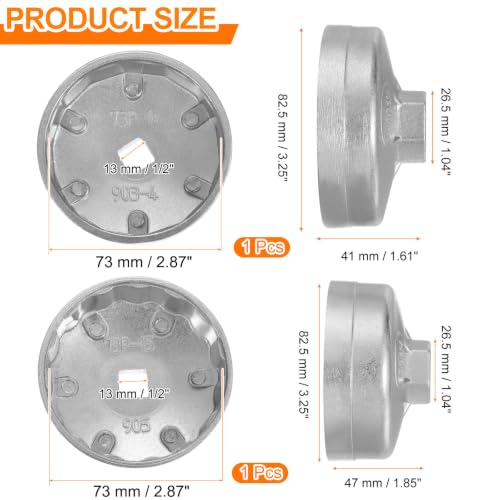 HARFINGTON 2pcs Oil Filter Cap Wrench 14/15 73mm Inner Dia 1/2" Square Cup - size: 14/15 Flute 73mm