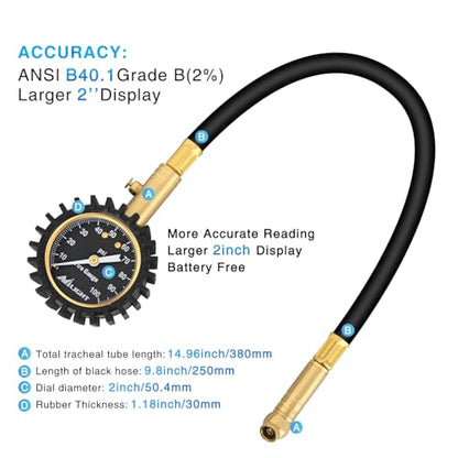 Nilight 100PSI Tire Pressure Gauge Glow Dial 14" Extended Hose - color: Night Glow Tire Gauge