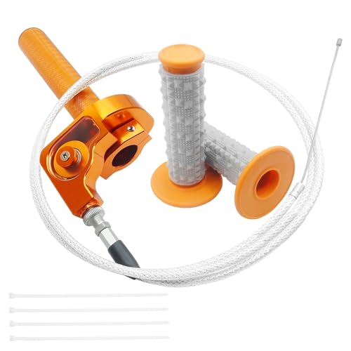 Motorcycle Throttle Assembly,7/8" Quick Twist Throttle Grips with Throttle Cable Aluminum Alloy Universal for CRF KLX SSR TTR 110 125 150 250cc Dirt Pit Bike ATV Mini Bike - color: Orange