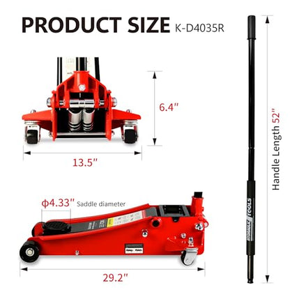 Floor Jack, Low Profile Steel Heavy Duty Hydraulic Trolley Racing Car Jack with Dual Piston Quick Lift Pump, 3.5 Ton (7000 lbs) Capacity, Lifting Range 4"-21", Red - color: Red, style: 3.5 Ton-Steel Dual Pump 4"-21"