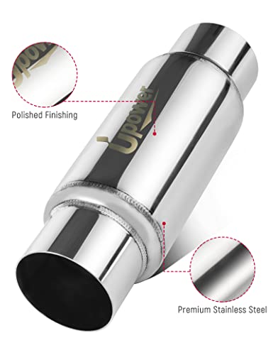 UPOWER 3" Inlet&Outlet Exhaust Resonator,12" Overall Length Center Straight Through Stainless Steel Muffler,Polished - size: 3" Inlet 12" Overall Length
