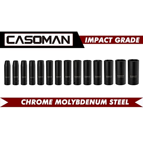 CASOMAN 1/2-Inch Drive Deep Impact Socket Set, 14 Pieces Set, 10mm-27mm, CR-MO, Metric, Heavy Duty Storage Case - size: 10mm-27mm, Deep