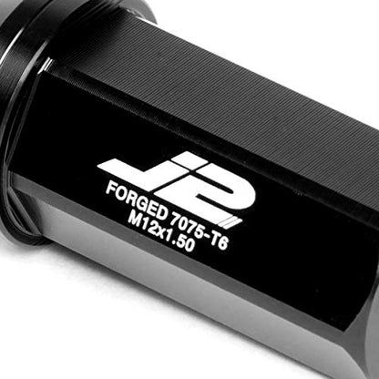 J2 Engineering 20 Pcs 7075 Aluminum Closed End M12 x 1.5 Lug Nuts Set w/Socket Adapter, Black, Fit Conical Seat, LN-T7-005-15-BK
