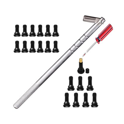 Dr.Roc Tire Valve Tools Set - 1 x Installer, 20 x Snap-in Valve Stem with Cores (12 x TR412, 8 x TR413), 1 x Core Remover