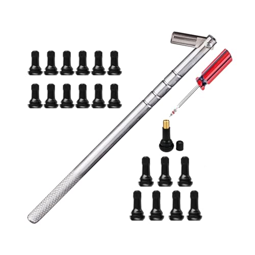 Dr.Roc Tire Valve Tools Set - 1 x Installer, 20 x Snap-in Valve Stem with Cores (12 x TR412, 8 x TR413), 1 x Core Remover
