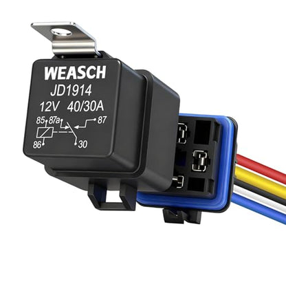 12V 40/30A 5-Pin SPDT Waterproof Relay and 14AWG Harness Kit - size: 12V 5Pin