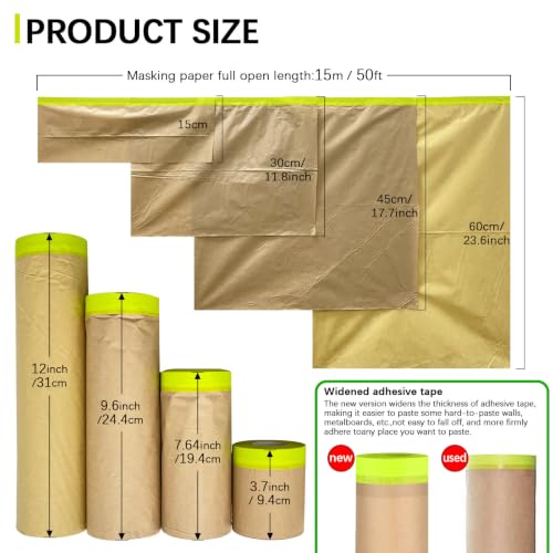 Tape and Drape, Paint Masking Paper, 4 Size 200feet, 6",12",18",24" - size: 6",12",18",24"