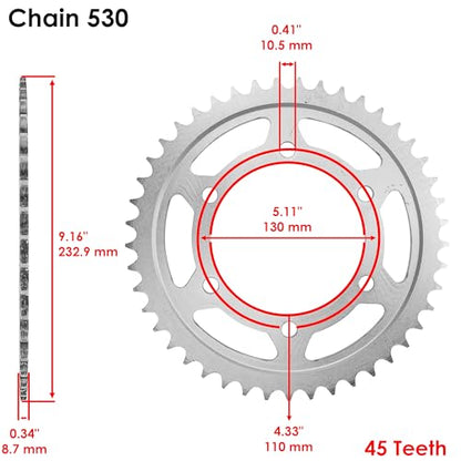 Caltric Red O-Ring Drive Chain and Sprocket Kit Compatible With Yamaha R1 YZF-R1 2004-2008 Red