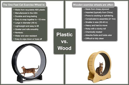 One Fast Cat - Cat Exercise Wheel - Made in the USA - 48" Diameter - Gen. 7 - color: Black Wheel / Gray Felt / Black Inline