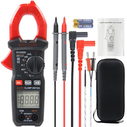 Digital Clamp Meter, Multimeter 6000Counts Volt Meter Auto-ranging Measures AC/DC Amp Clamp, NCV Non Contact Check Function (MAYILON MY2600D) - size: 6000 Counts, style: AC/DC Current