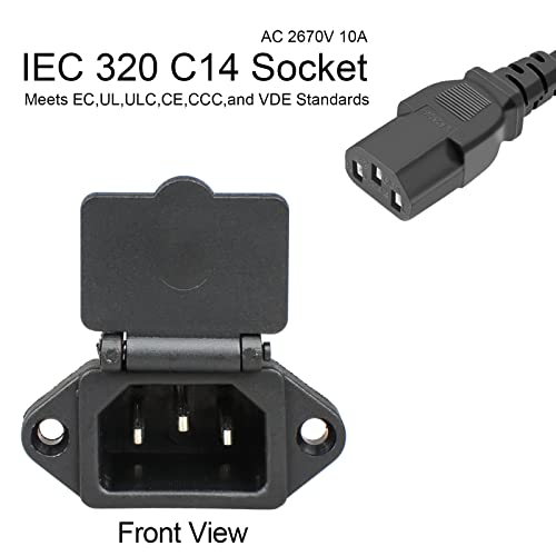2 Pcs IEC 320 C14 Panel Mount Plug Adapter