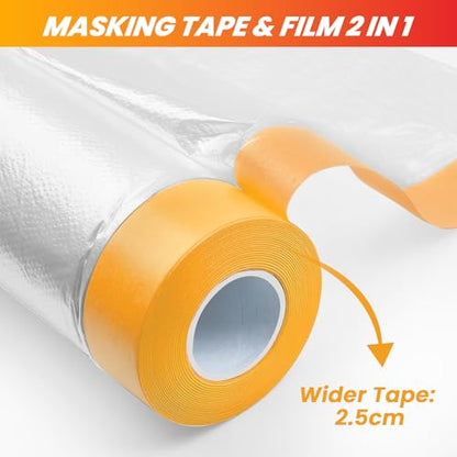 LLPT Pre-Taped Masking Film, 157.5" Unfolded x 66Ft, 0.27 Mil, 2 Pack - size: 157.5 Inch x 66 Ft
