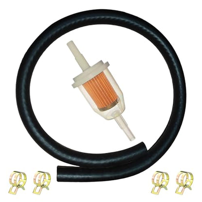 1/4" Fuel Line Kit 20" Long - Clear Inline Fuel Filter + 4 Steel Clamps for ATV Lawn Mower