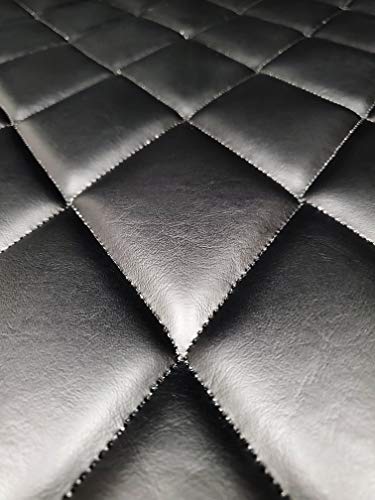 Vinyl Quilted Foam Fabric with 3/8" Foam Backing Upholstery / 52" Wide/Sold by The Yard/FABRIC EMPIRE (Marine Grade Black, Big Diamond 4" x 6") - color: Marine Grade Black, size: Big Diamond 4" x 6"