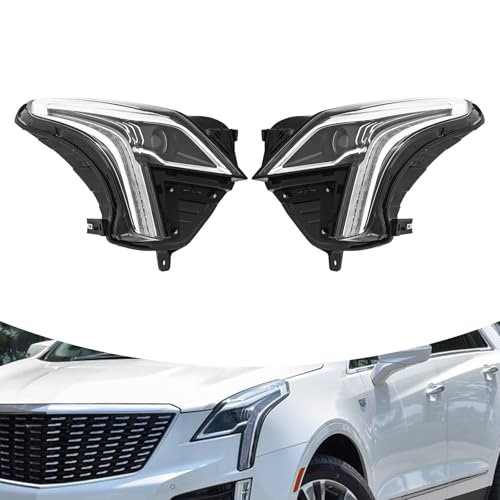 LED Headlight Assembly Left+Right Side for 2020-2023 Cadillac XT5, Complete All-LED System with DRL, Driver/Passenger Side Direct Replacement Headlamps Assy, Black Housing (OEM: 84849606/84849607)