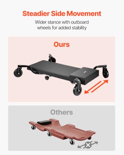 VEVOR 40 in Mechanic Creeper with 4 Large Wheels, 400 lbs Low Profile Under Car Garage Roller, Rolling Creeper with Raised Headrest, Manual Brake for Auto Repair - color: 40 inch with 4 wheels