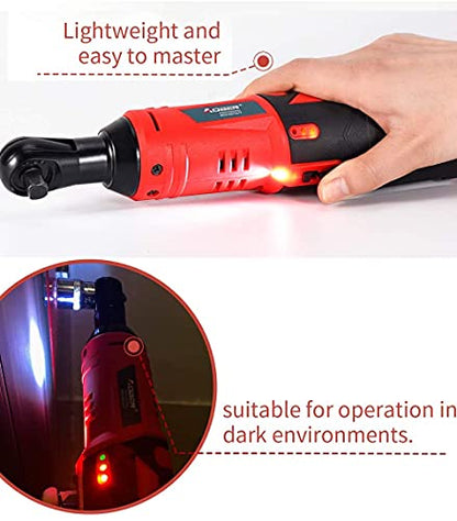 AOBEN 3/8" 12V Power Electric Ratchet Wrench Set with 1 2000mAh Lithium-Ion Battery And Charger - color: Ruby Red