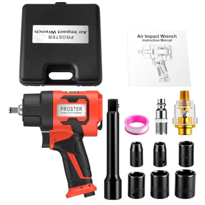 Proster 3/8" Air Impact Wrench 800ft-lb Torque 10000RPM 6pc CR-V Socket Kit - size: 3/8 Inch