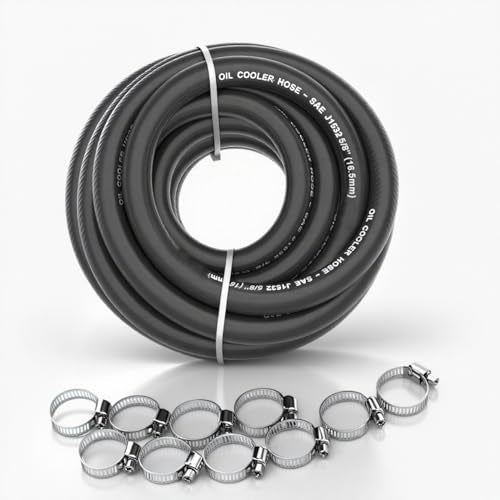 5/8 Transmission Oil Cooler Hose J1532 Fuel Line Hose 300PSI Push Lock with Clamps 10FT - size: 5/8 10FT with Clamps