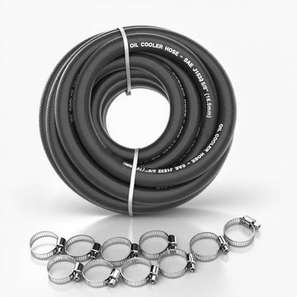 5/8 Transmission Oil Cooler Hose J1532 Fuel Line Hose 300PSI Push Lock with Clamps 10FT - size: 5/8 10FT with Clamps