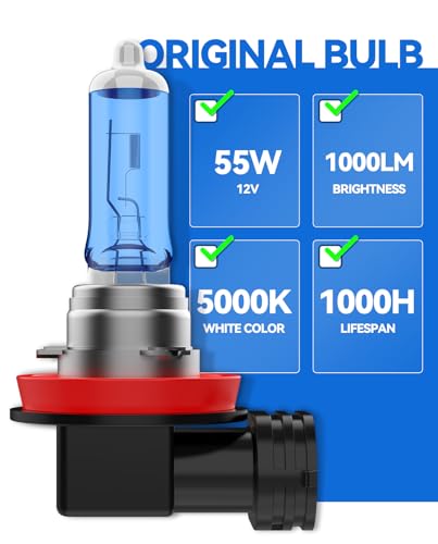 H11 Headlight Bulb H11 Halogen Bulbs No Flashing 12V 55W 5000K Xenon White, 2 Pack - color: White 5000K, size: H11 H8 H9