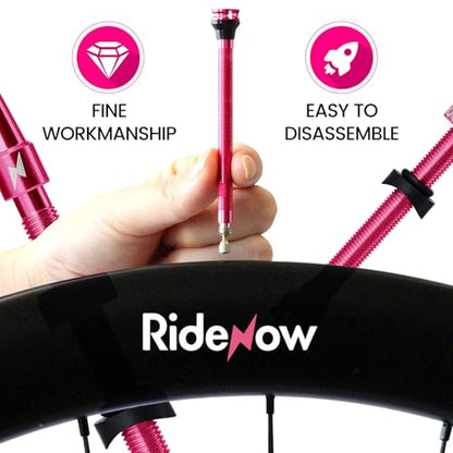 RideNow 45 mm Tubeless Presta Valve Stems, 7075 Aluminum, Rose Red, Pair - color: Rose Red, size: 45mm