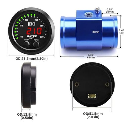 52mm Water Temperature Gauge with Joint Pipe Adaptor 38MM - color: Green, size: Joint Pipe: 38MM Blue