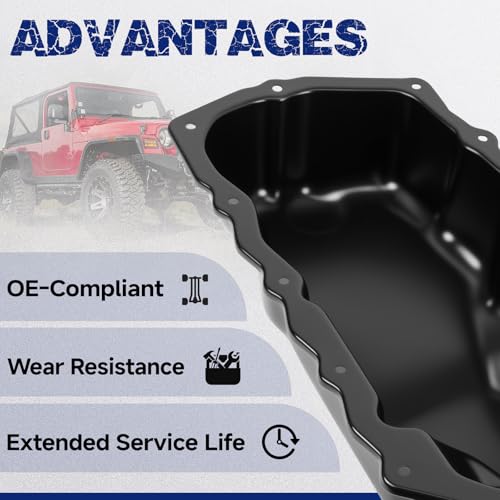 Transmission Oil Pan with Drain Plug, Fit for Jeep Liberty 2002-2005, Fit for Jeep Wrangler TJ 2003-2006, 2.4L, OE 53010491AA - size: 53010491AA